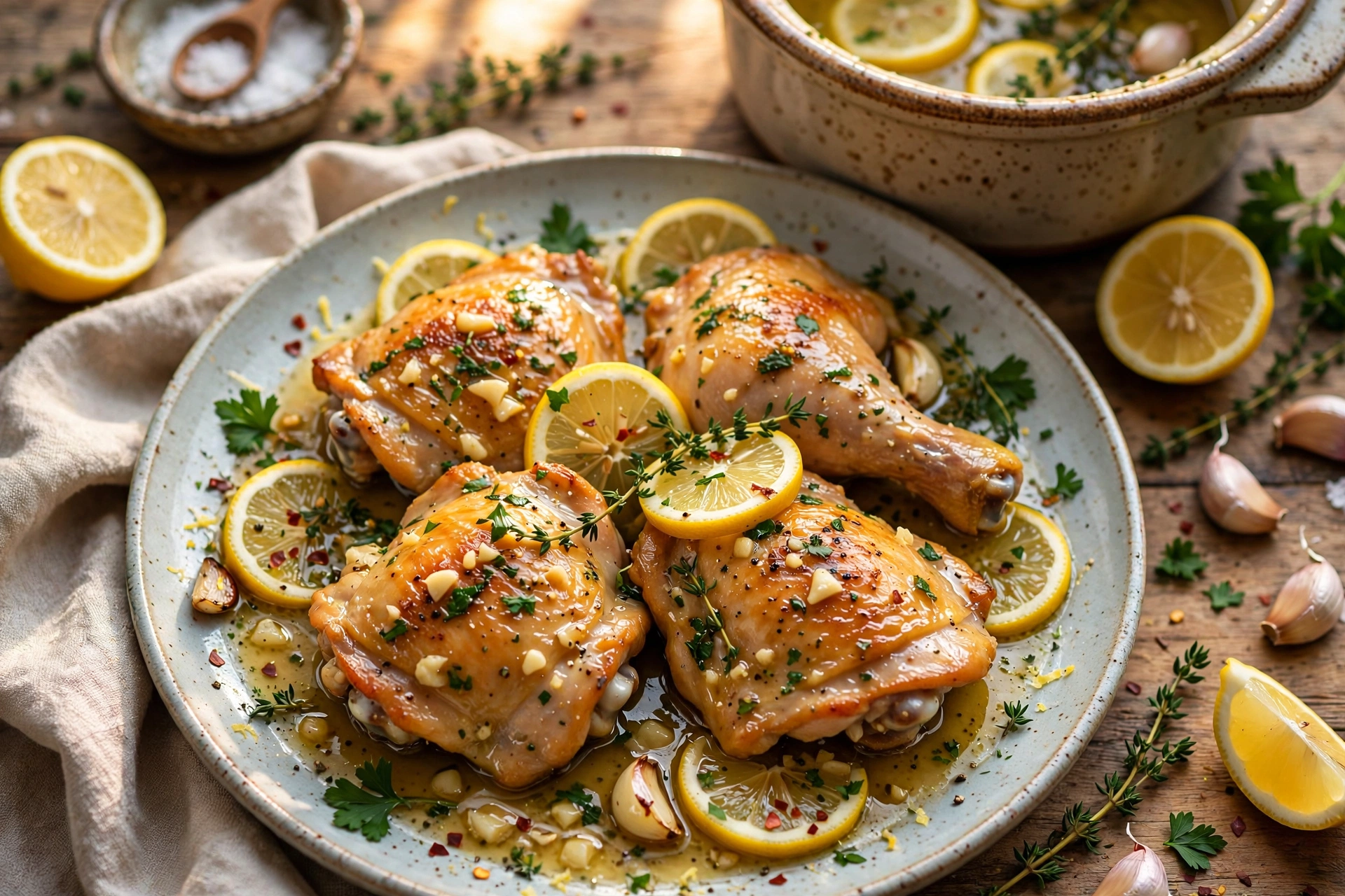 Lemon Garlic Butter Crock Pot Chicken Thighs