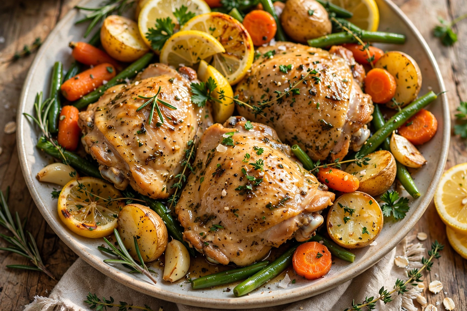 Lemon Herb Slow Cooker Chicken Thighs with Vegetables